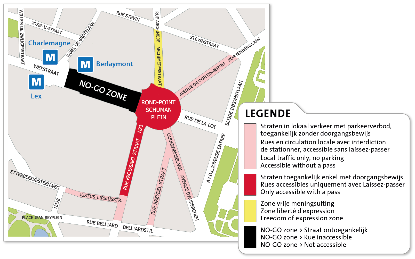 Plan de circulation du rond point schuman lors du sommet EU
