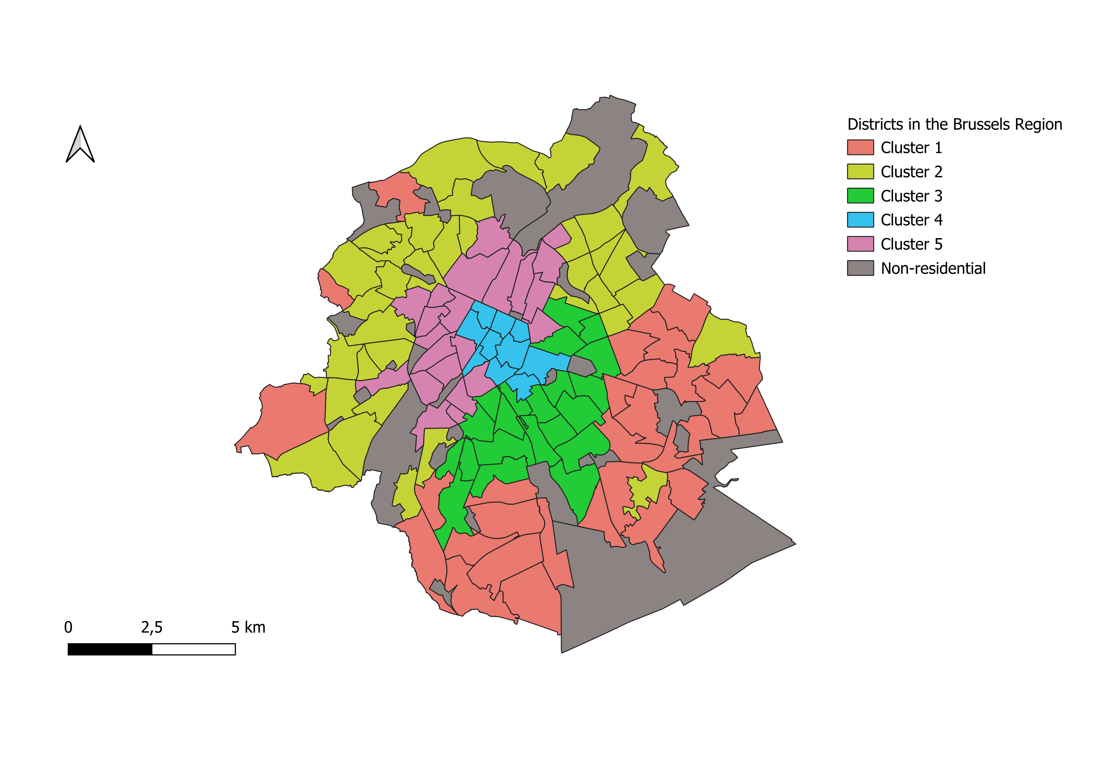 map of brussels regio and the districts analysed 